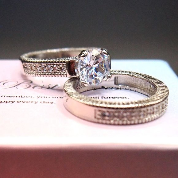 2 Piece Light Blue Main Stone, Bridal / Wedding set. Solid 925 Sterling Silver - Picture 9 of 13